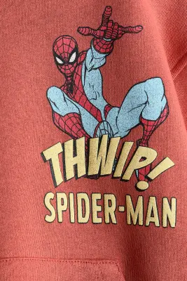 Hoodie à l'intérieur brossé avec motif imprimé - Rouge brique/Spider-Man — photo 2