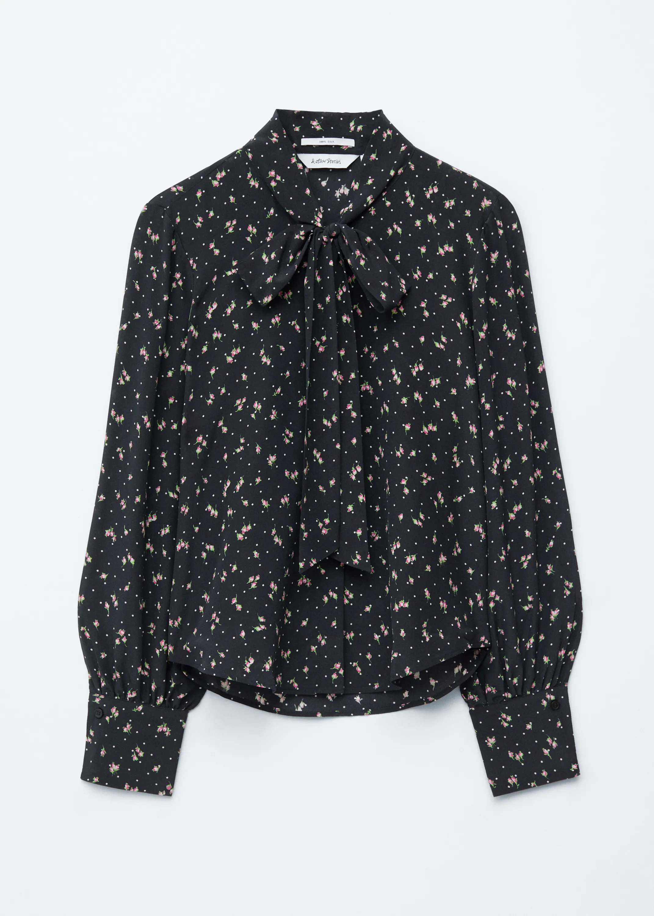 Blouse en soie à nœud lavallière - Noir à motif fleuri