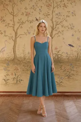 Bardot Linen Dress - Sea blue — photo 1