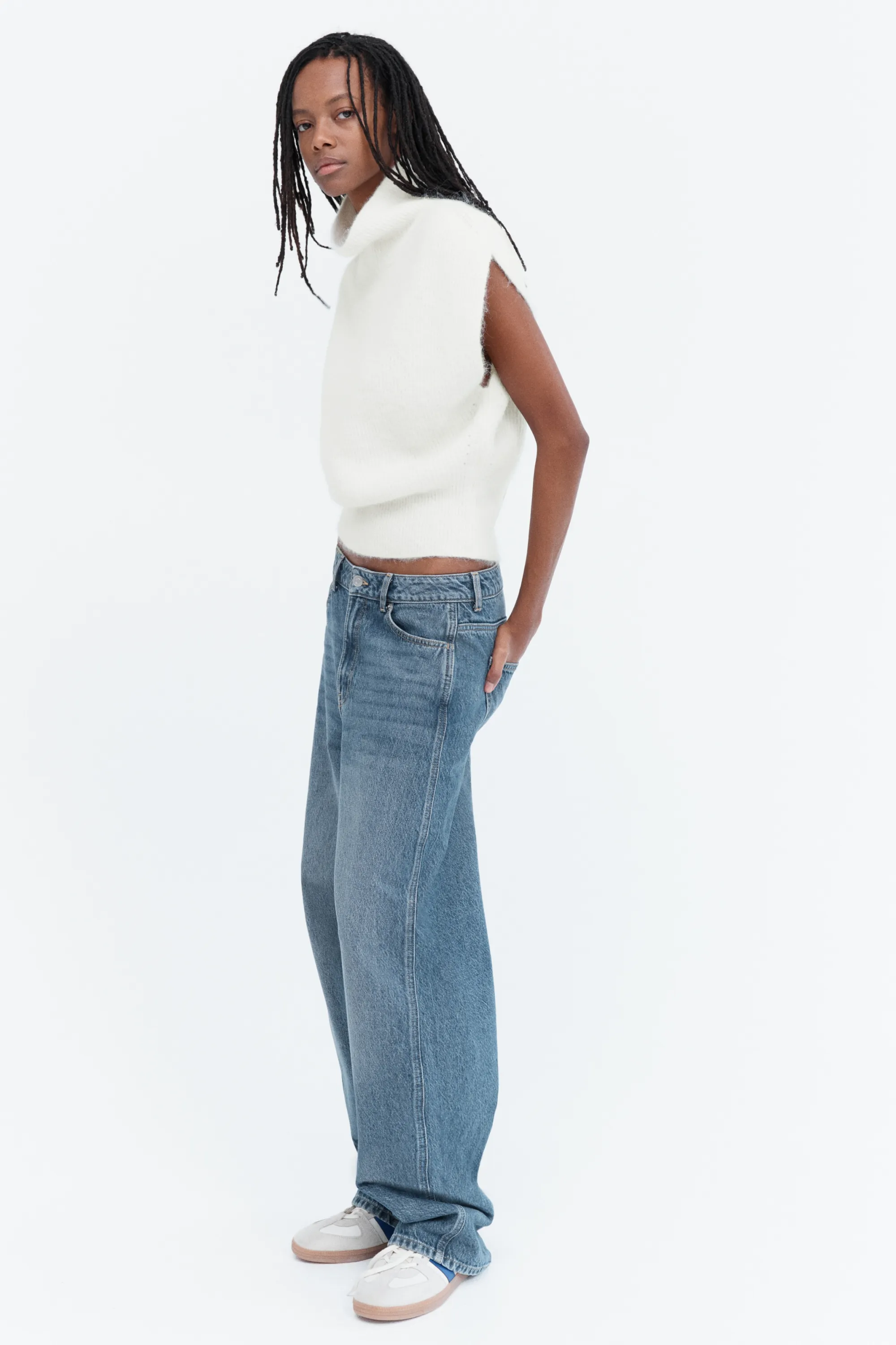 Pull sans manches avec col cheminée - Crème