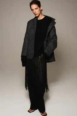 Single-breasted textured-weave blazer - Noir/carreaux — photo 2