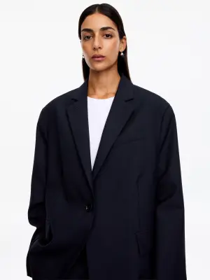 Blazer décontracté en laine - Bleu foncé — photo 3