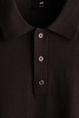 Polo Regular Fit en maille - Marron foncé — photo 5