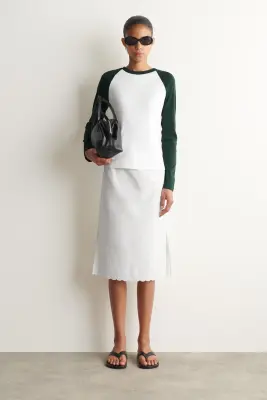 T-SHIRT À MANCHES LONGUES RAGLAN EN COTON - BLANC / VERT — photo 1