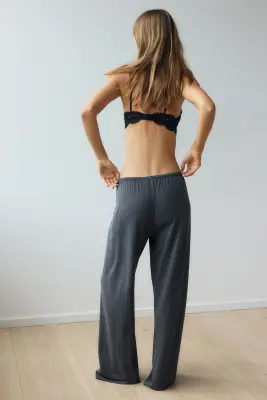 Pantalon de pyjama en coton mélangé - Gris foncé chiné — photo 1
