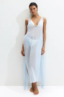 Robe de plage en mousseline brodée - Bleu clair — photo 2