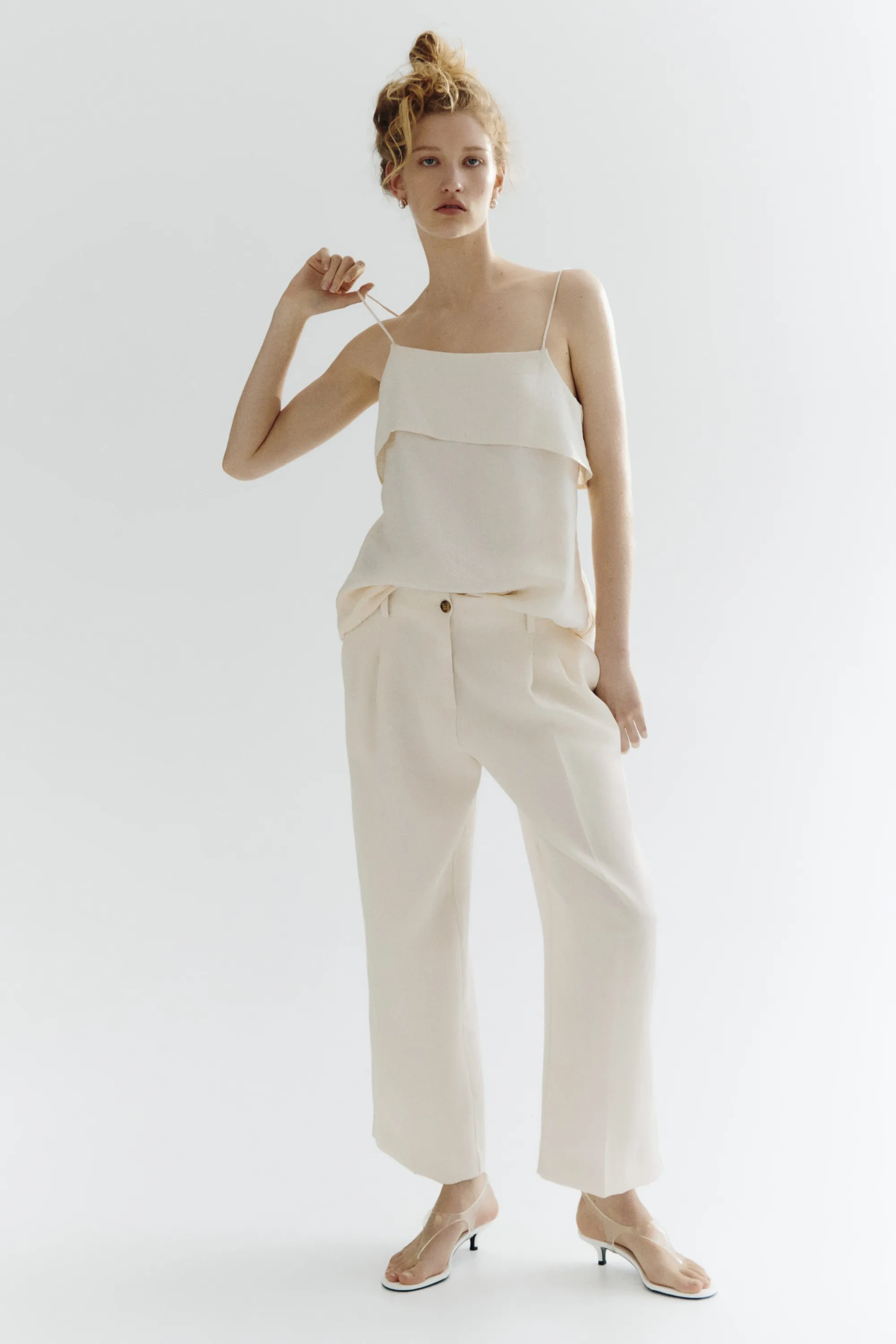Pantalon 7/8 en twill - Crème