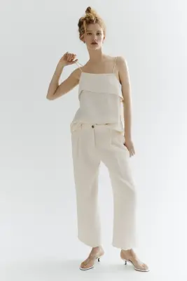 Pantalon 7/8 en twill - Crème — photo 1