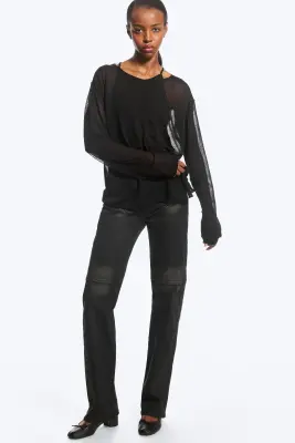 Pull ample confectionné en maille transparente - Noir — photo 1