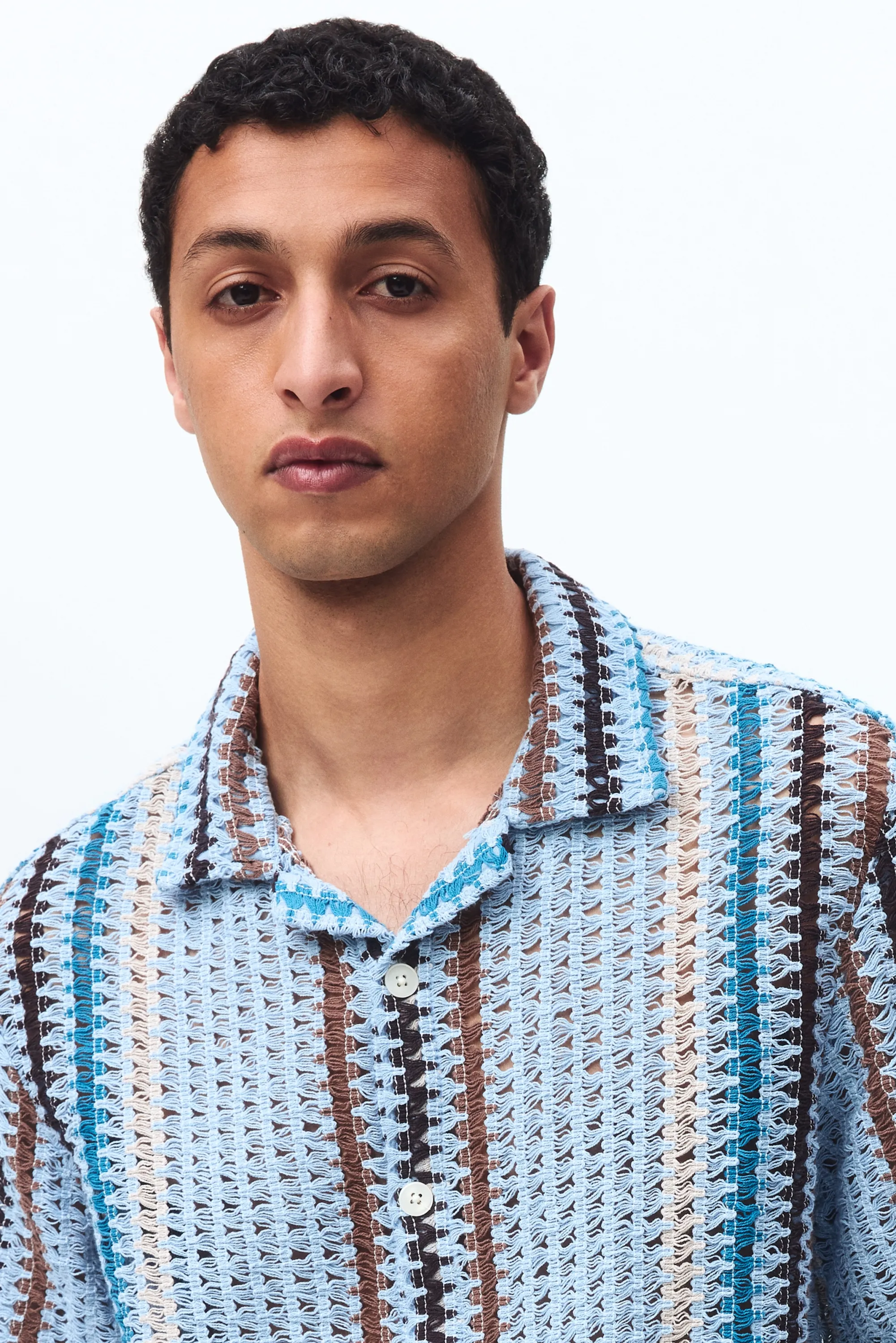 Chemise Regular Fit en maille texturée - Bleu clair/rayé