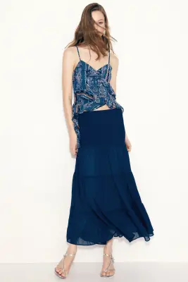 Jupe smockée en mousseline - Bleu marine — photo 1