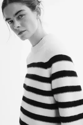 Pull à manches raglan - Crème/rayures noires — photo 3