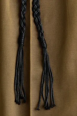 Pantalon en lin mélangé avec ceinture à nouer - Vert kaki — photo 3