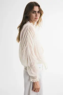 Blouse vaporeuse à nouer - Crème — photo 4