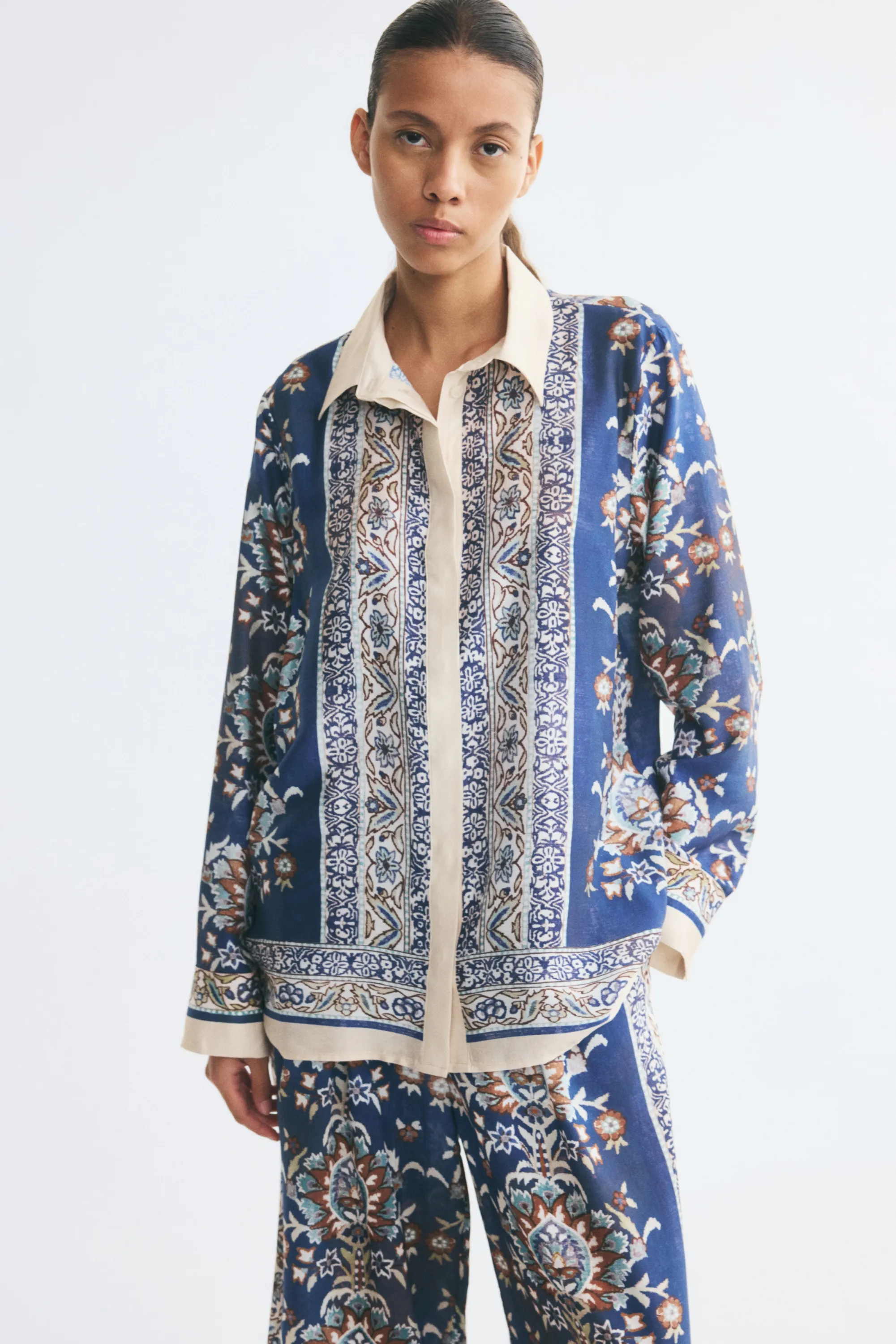 Chemise oversize en viscose mélangée - Bleu/motif