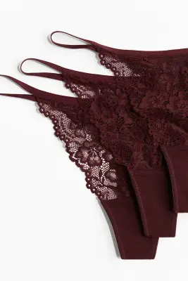 Lot de 3 strings Tanga en dentelle - Bordeaux — photo 2