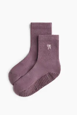 Lot de 2 paires de chaussettes antidérapantes - Violet ancien/crème — photo 2