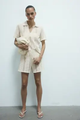 Polo façon crochet - Beige clair — photo 1