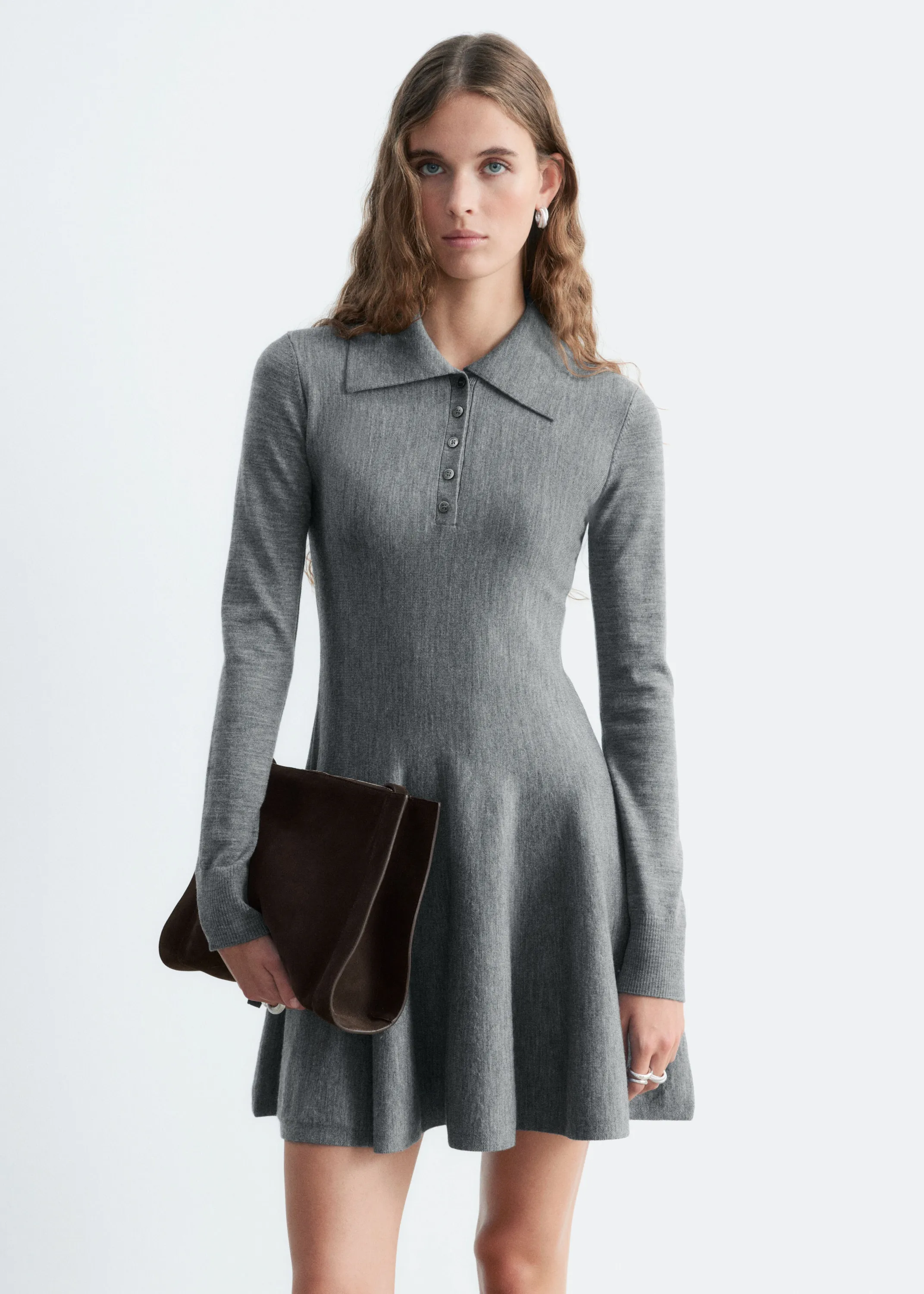 Robe-chemise en maille - Gris