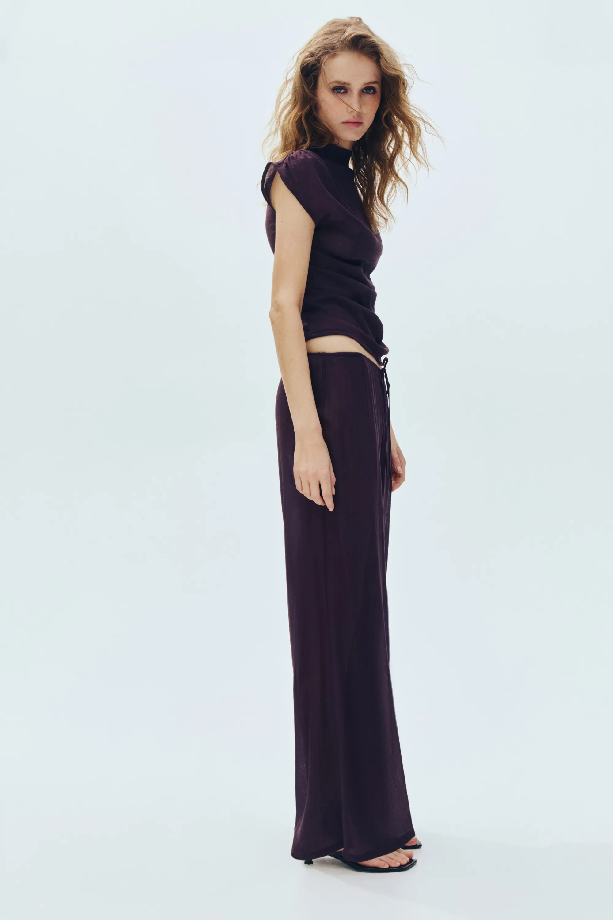 Pantalon vaporeux avec cordon de serrage - Violet prune foncé