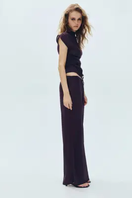 Pantalon vaporeux avec cordon de serrage - Violet prune foncé — photo 1