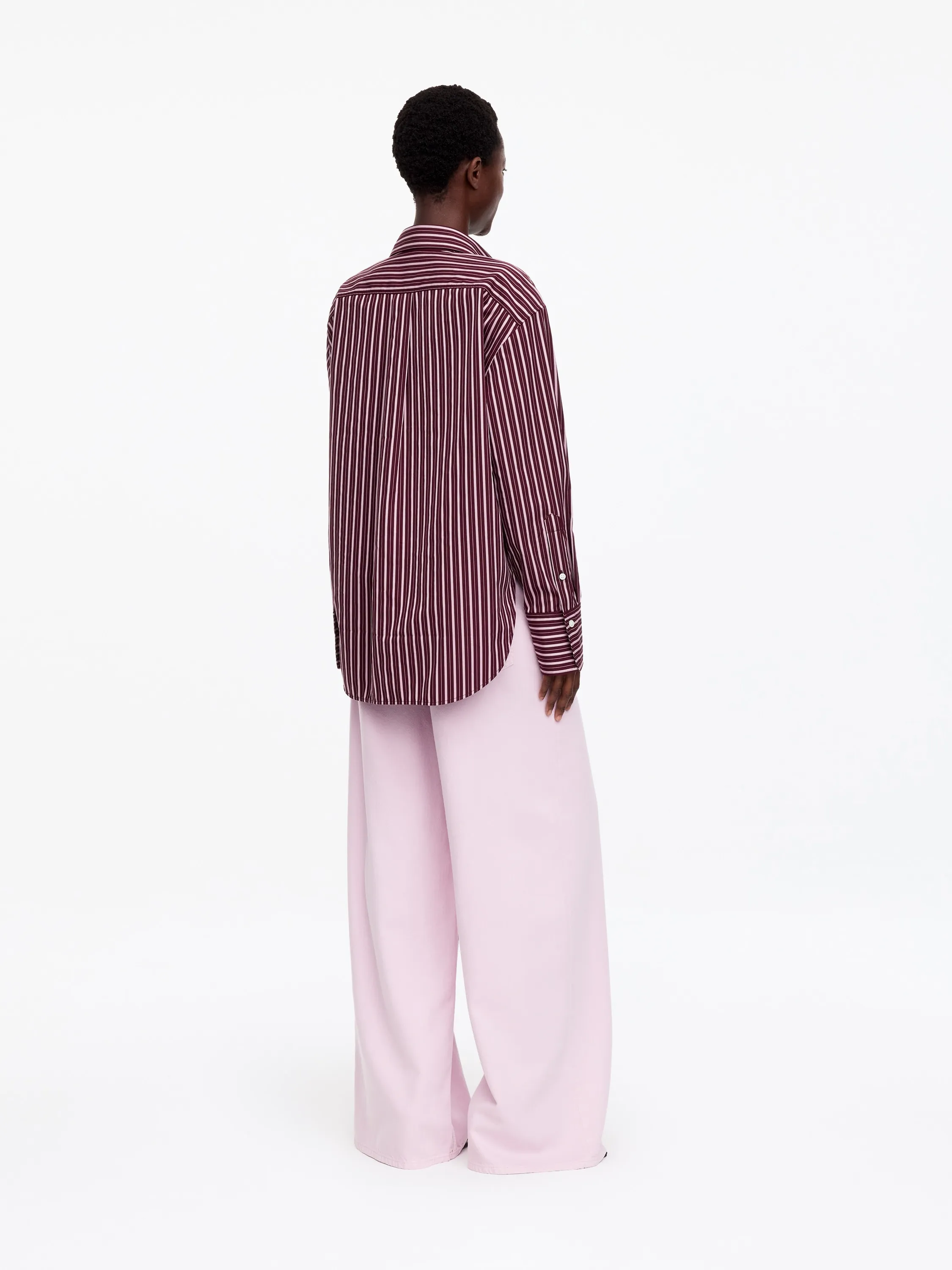 Chemise décontractée en popeline - Rouge foncé/Blanc