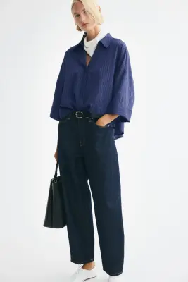 Chemise oversize en viscose mélangée - Bleu foncé/rayures tennis — photo 3