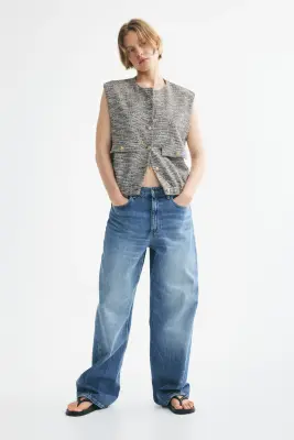 Gilet sans manches oversize en maille bouclette - Gris ancien chiné/crème — photo 1