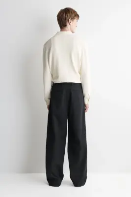 PANTALON LARGE DÉCONTRACTÉ À PLIS - NOIR — photo 3