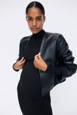 MAMA Robe en maille côtelée avec col cheminée - Noir — photo 1