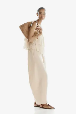 Pantalon barrel en modal mélangé - Beige clair/rayé — photo 3