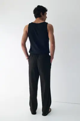 Pantalon Easy-care Loose Fit en lin mélangé - Noir — photo 2