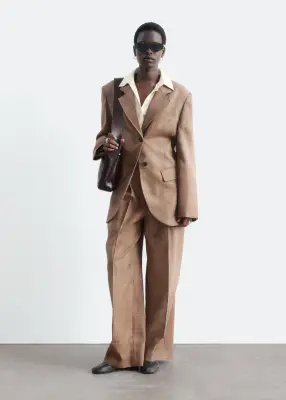 Blazer à boutonnage simple en laine - Beige foncé/À carreaux — photo 3