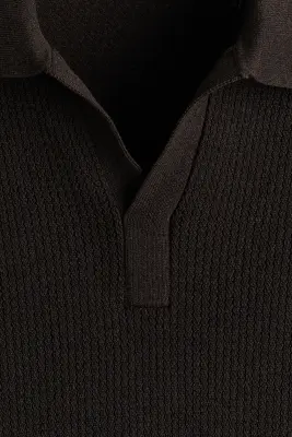 Polo Regular Fit en maille torsadée - Marron foncé — photo 5