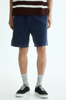 Short Loose Fit en velours côtelé - Bleu foncé — photo 1
