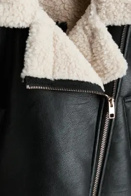 Veste aviateur doublée de tissu Teddy bear - Noir — photo 5