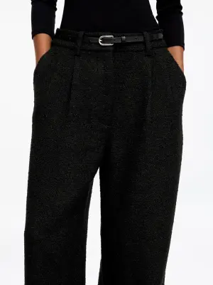 Pantalon en laine bouclée mélangée - Noir — photo 4