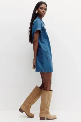 Robe en denim avec col - Bleu denim — photo 2
