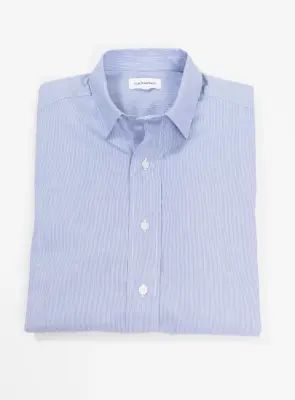 Shirt with Collar Tab in White Poplin with Blue Fine Stripes