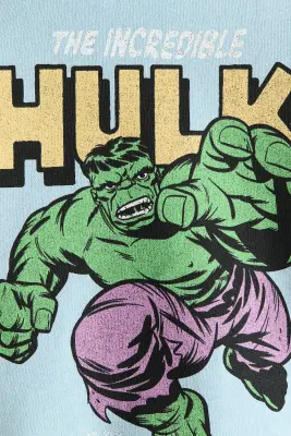 Sweat imprimé à l'intérieur brossé - Bleu clair/Hulk — photo 2