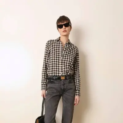 Blouse crema black checks - LAURENCE BRAS — photo 2