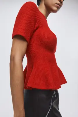 Top péplum en maille côtelée - Rouge — photo 3