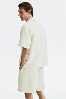 Short gaufré Relaxed Fit - Blanc — photo 3