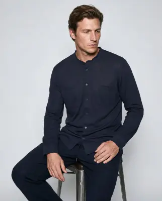 Chemise Marine Manches Longues en Coton / Lin — photo 2