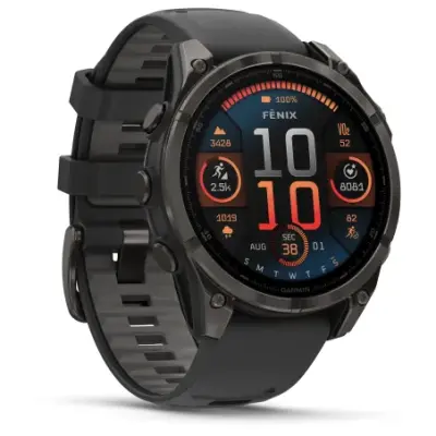 Garmin Fenix 8 Amoled 47mm Verre Sapphire lunette Carbon Gray DLC bracelet noir/gris galet 010-02904-21 — photo 2