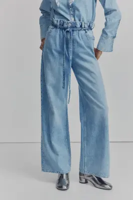 Jean paper bag avec ceinture - Bleu denim clair — photo 2