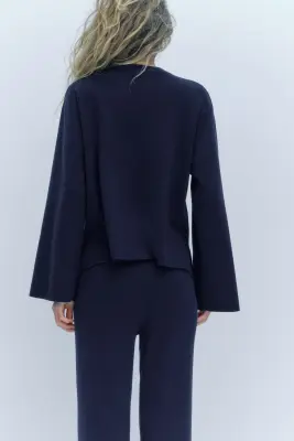 Pull oversize en maille fine - Bleu marine — photo 3