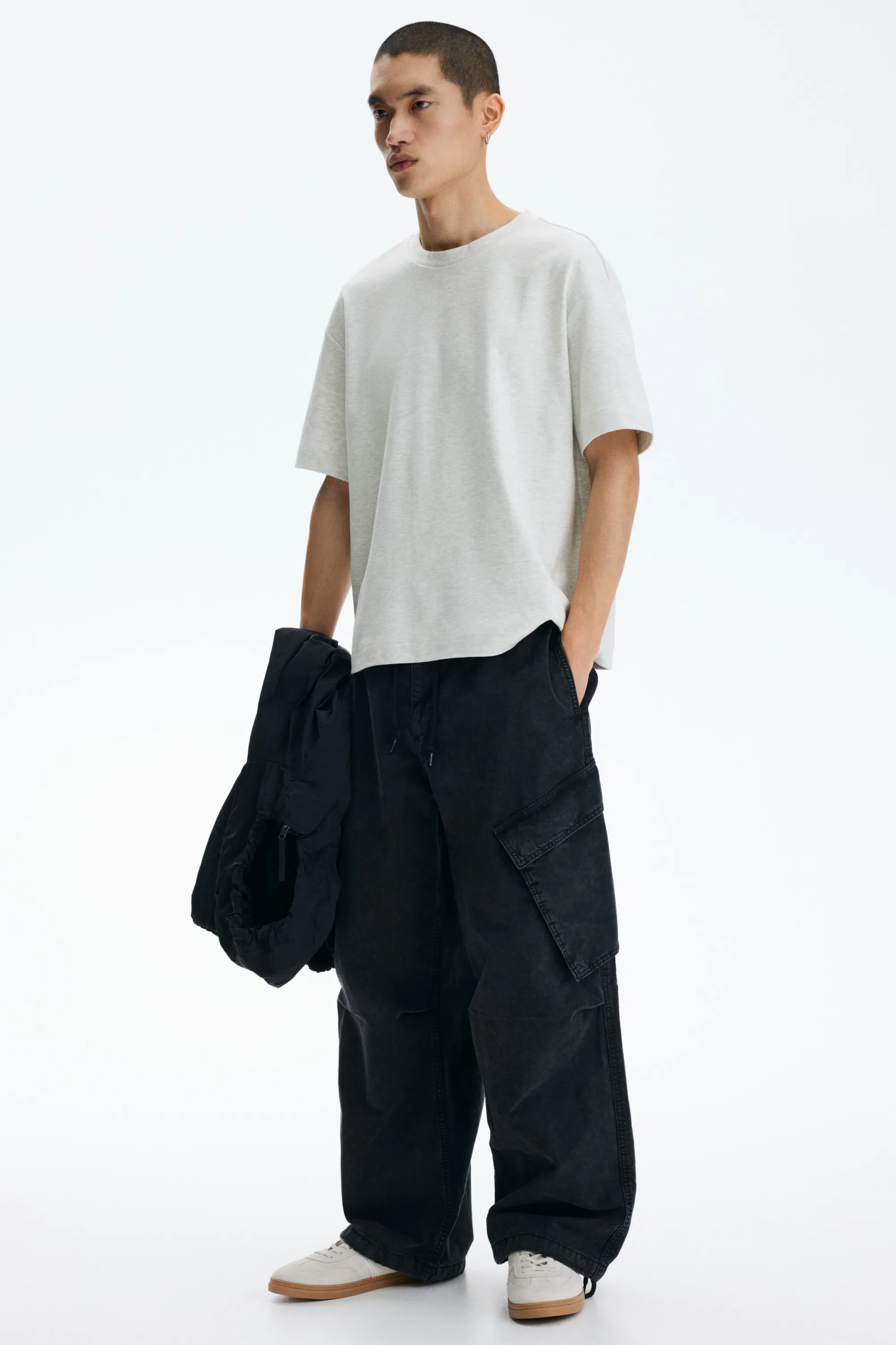 T-shirt Loose Fit en interlock - Gris clair chiné