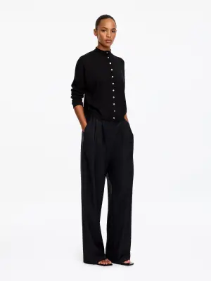 Cardigan à col montant en laine mélangée - Noir — photo 2