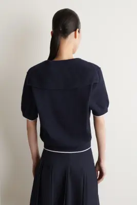TOP EN MAILLE À COL MARIN - BLEU MARINE — photo 4